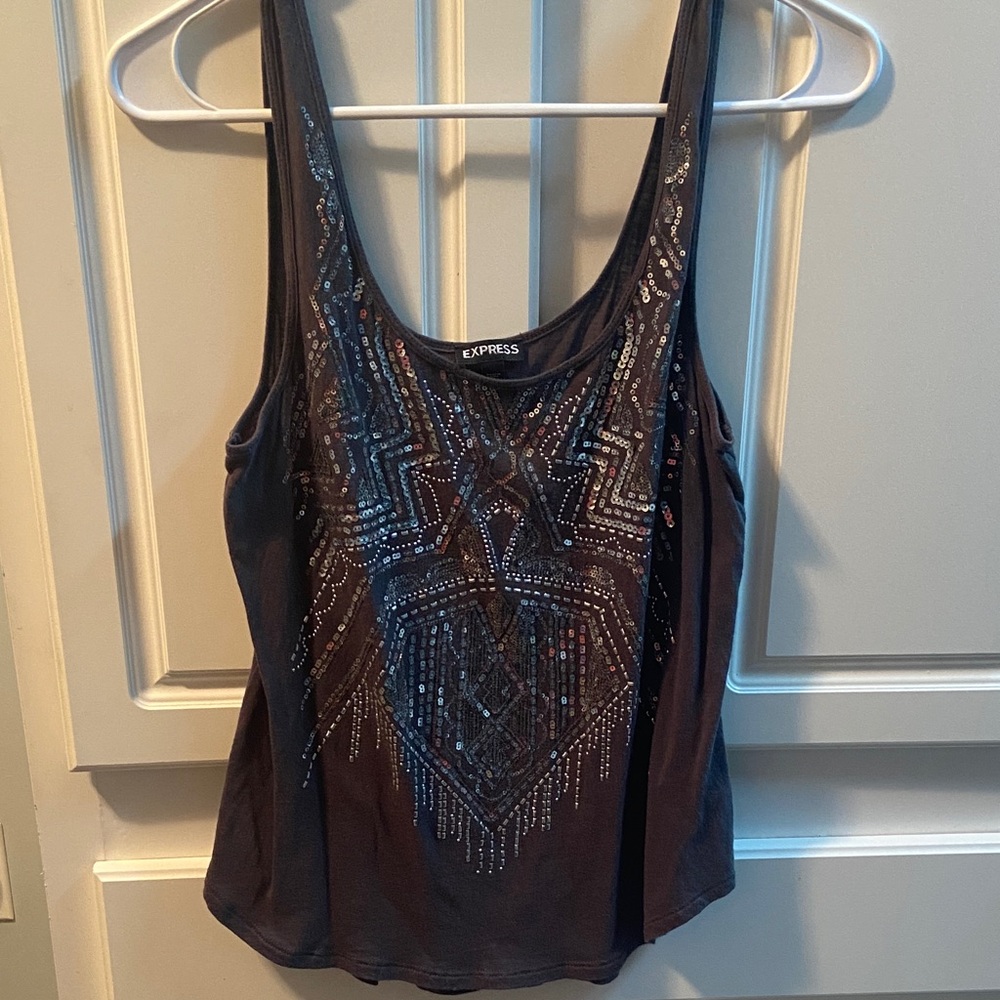 Express Black Embellished Scoop Neck Tank Top